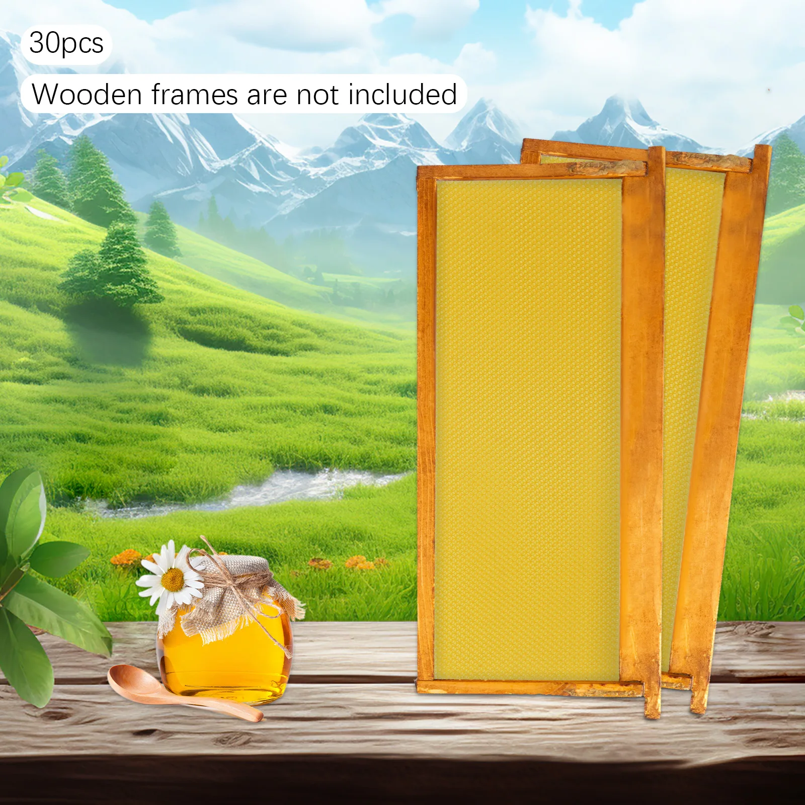 30-Pack Natural Beeswax Hive Foundations Beekeeper's Starter Kit 7.68x16.34" Beekeeping Sheets for Increased Honey Production