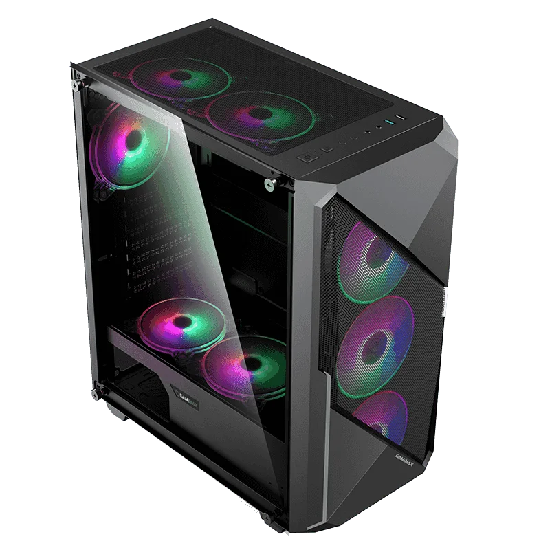 Gamemax Revolt Black USB3.0 Tempered Glass ATX Mid Tower Gaming Computer  Case w/Tempered Glass Panel and 4 x ARGB Dual Ring LED Fan (Pre-Installed)  