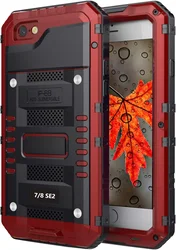 Universal IP68 Waterproof Metal Case - Heavy Duty Durable Aluminum Shockproof & Dropproof Cover - iPhone SE (2020) (Red)