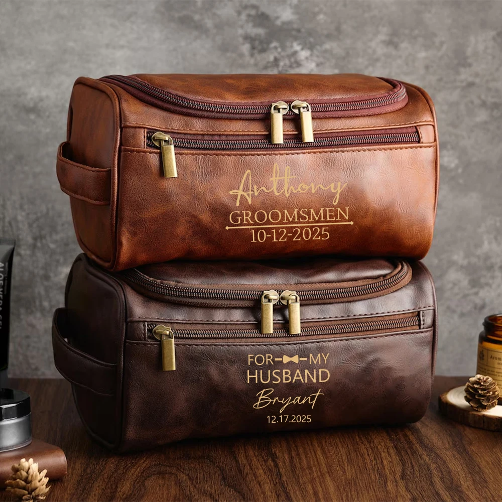 Storage Bag Personalized Men's Leather Toiletry Bag Groomsmen Gifts Dopp Kit Men's Leather Accessory Anniversary Gift