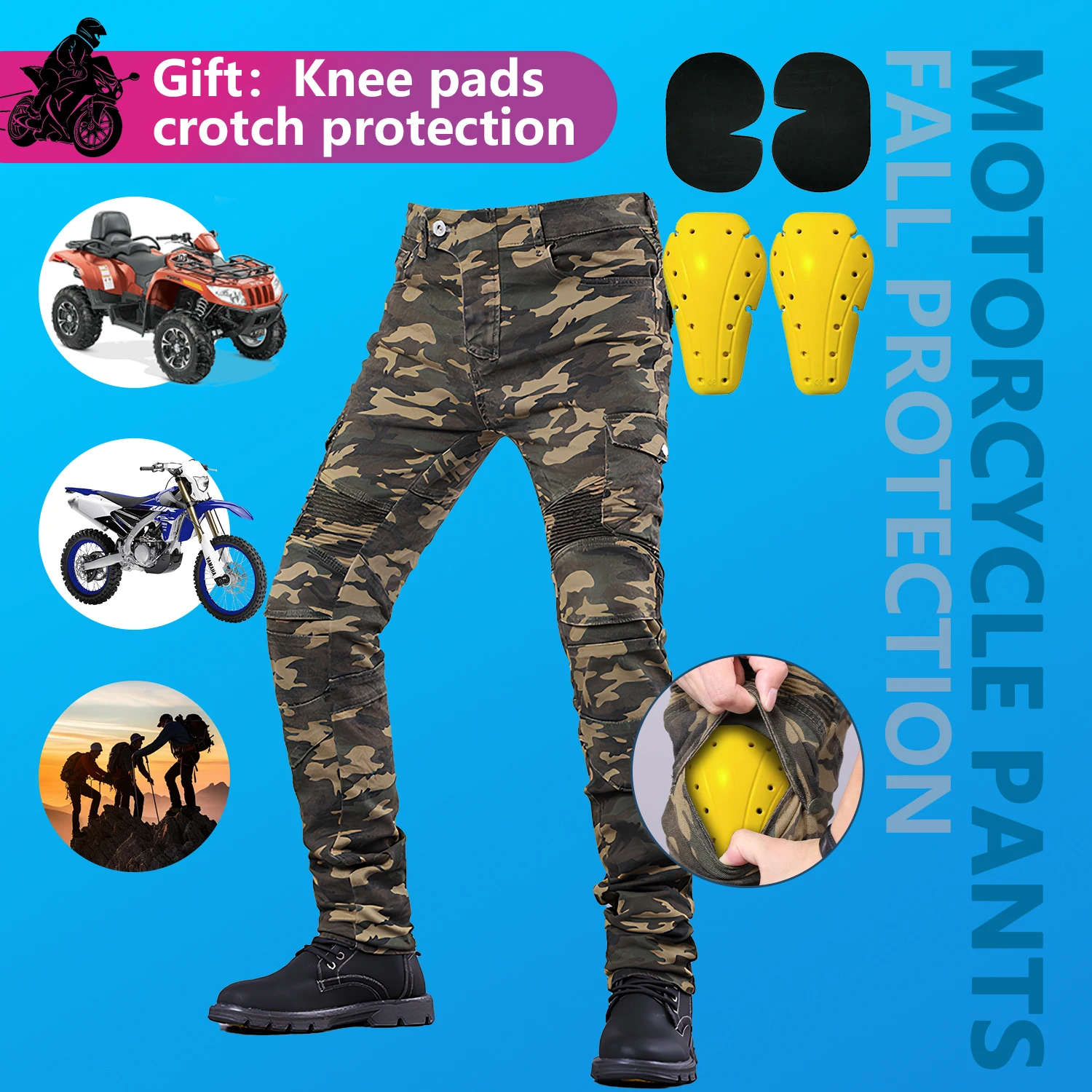 CamouflagePantsMotorcycleEquipmentManWithProtectiveGearMens
