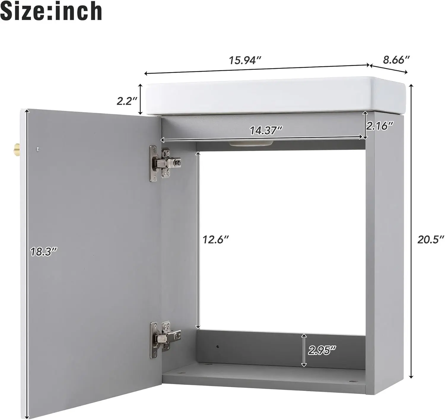 Modern Combo Bathroom Vanity with Ceramic Basin 16" Bathroom Vanity Sink for Small Space, Wall Mounted Cabinet Set 4