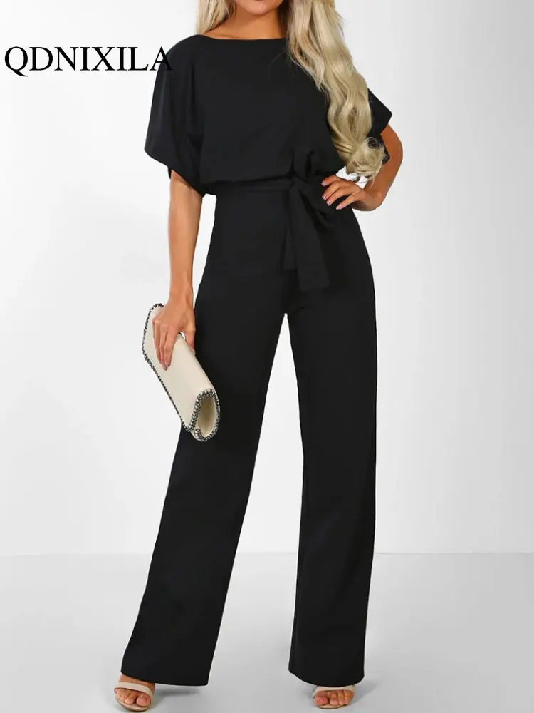 

Jumpsuit Women 2023 Elegant New In Streetwear Spring Autumn Fashion Lace-up Button Short-sleeved One Pieces Clothes for Women