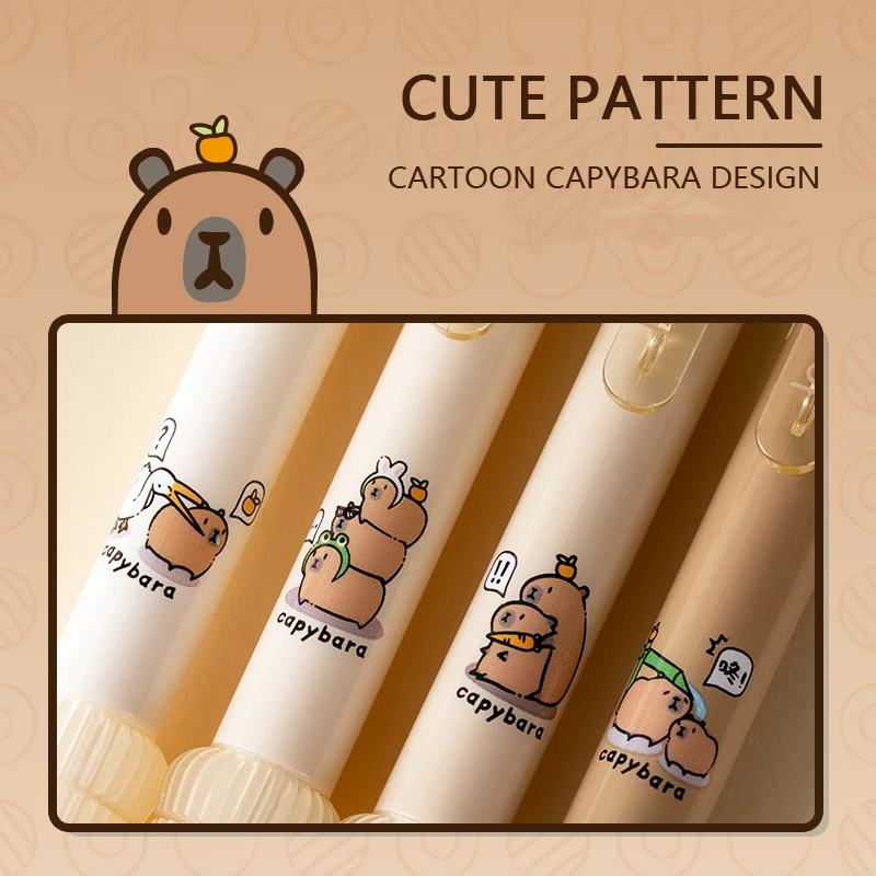 4 Pcs/Set Kawaii Capybara Automatic Pencil Cute 0.5mm Black Lead Soft Touch Writing Mechanical Pencils Student School Stationery