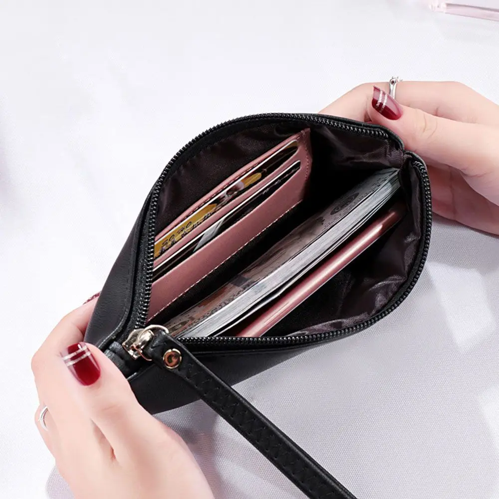 Women Zip PU Leather Pouches Coin Bag Wallet Long Purse