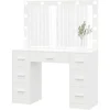 Makeup table with illuminated mirror, 3 color lighting modes, adjustable brightness, drawers, white, free shipping 1