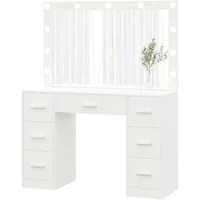 Makeup table with illuminated mirror, 3 color lighting modes, adjustable brightness, drawers, white, free shipping 1