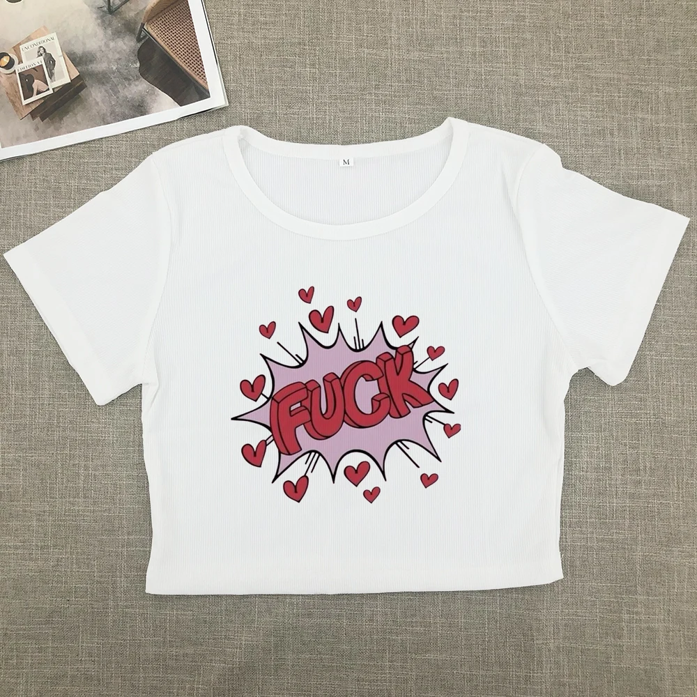 T shirt summer American print Spice Girl trend slim-fit short round neck short sleeve show midriff