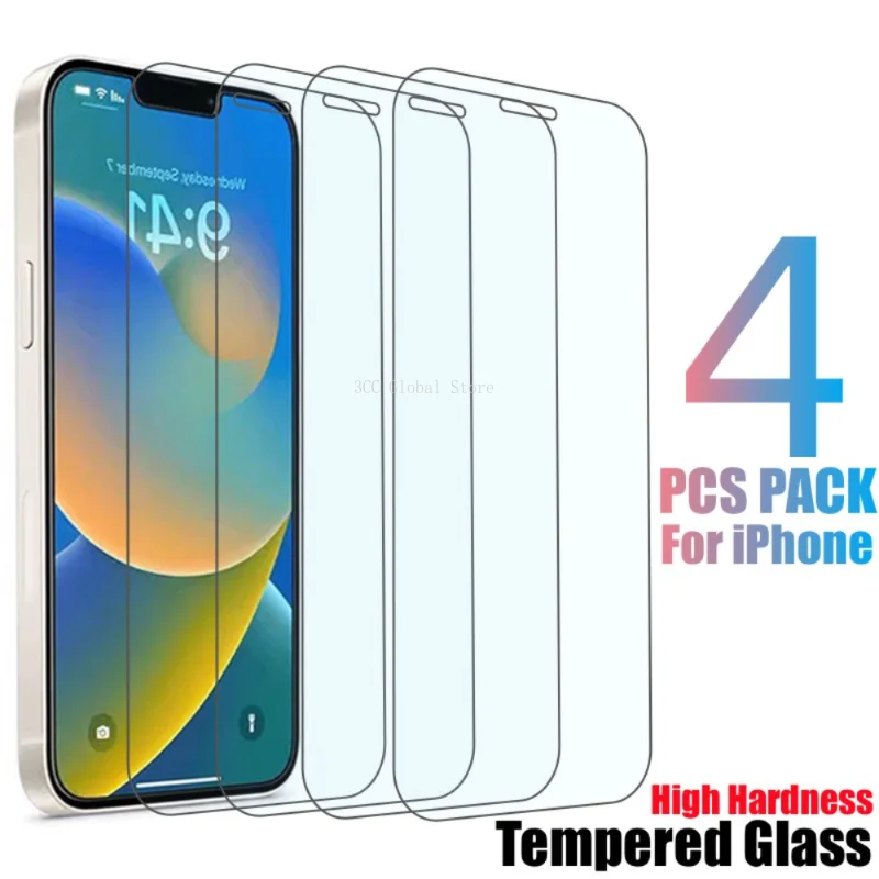 

4 шт. Защитное стекло для iPhone 12 13 14 15 Pro Max Mini XR X XS Max закаленное стекло для iPhone 11 Pro Max 7 8 6S Plus прозрачное