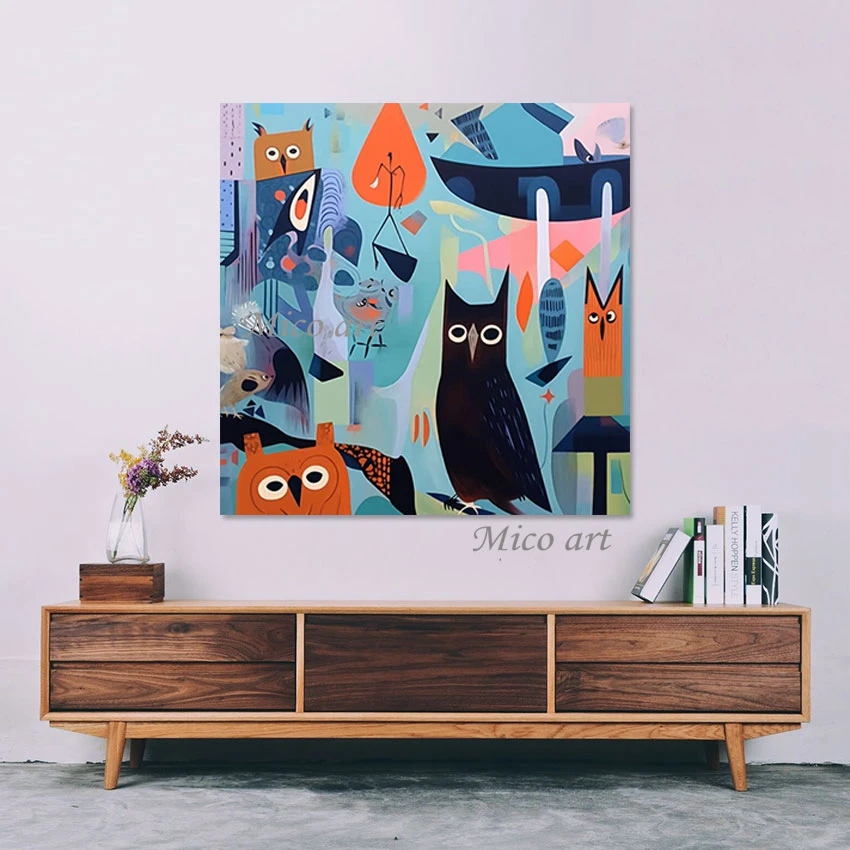 

Art Canvas Wholesale Cheap Picture Owl Abstract Decoration Painting Without Framed Birds Hand Drawing Wall Acrylic Artwork