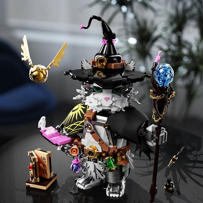 Creative 1458Pcs Magic Wizard Cat Building Blocks Magician Cat