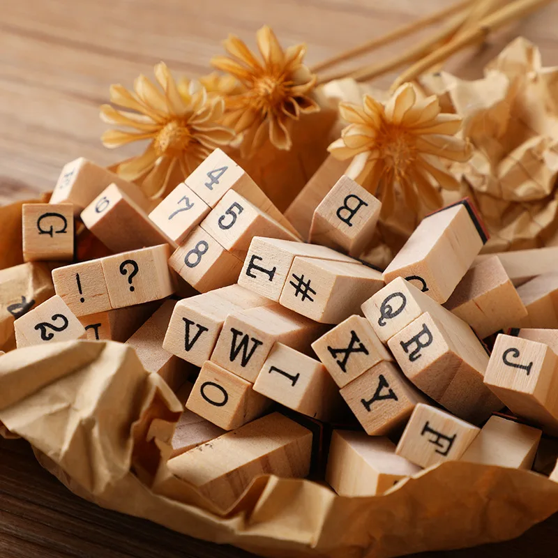Basic Diary Set Typewriter Number and Letter Seal DIY Diary Wooden Seal 40 Pieces Assorted Stamp Set