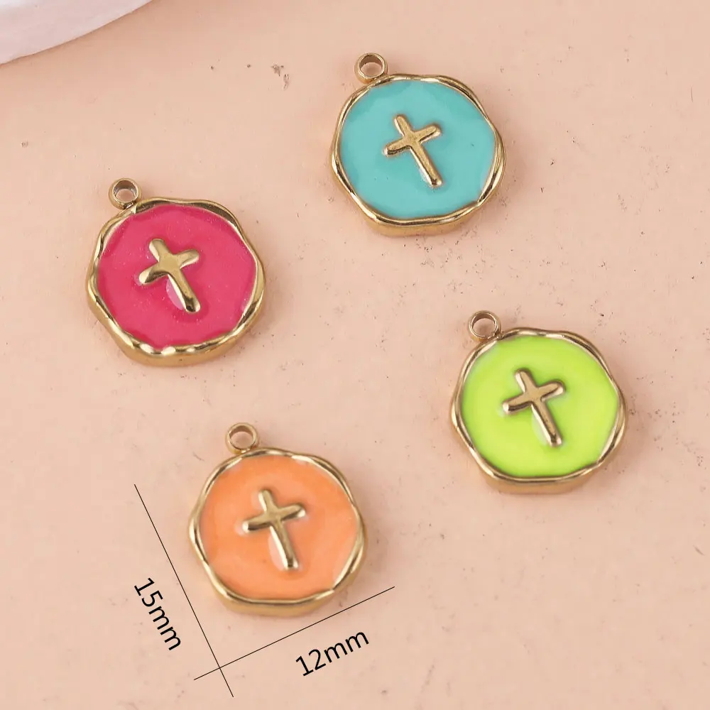 5Pcs 12*15mm 4 Color Cute Enamel Cross Charms for Earrings