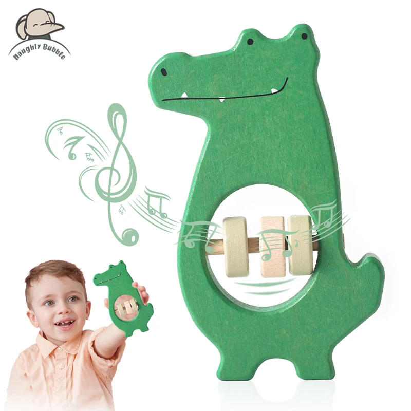 

Baby Wooden Rattle Crocodile Handbells Newborn Baby Bed Bell Educational Toys Safe Food Grade Baby Care Teether Baby Items