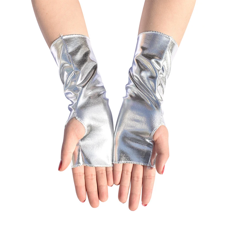 

Leather Fingerless Glove Punk Shiny Faux Leather Hip Hop Style Half Finger Mittens Fashion Middle Length Performance Glove
