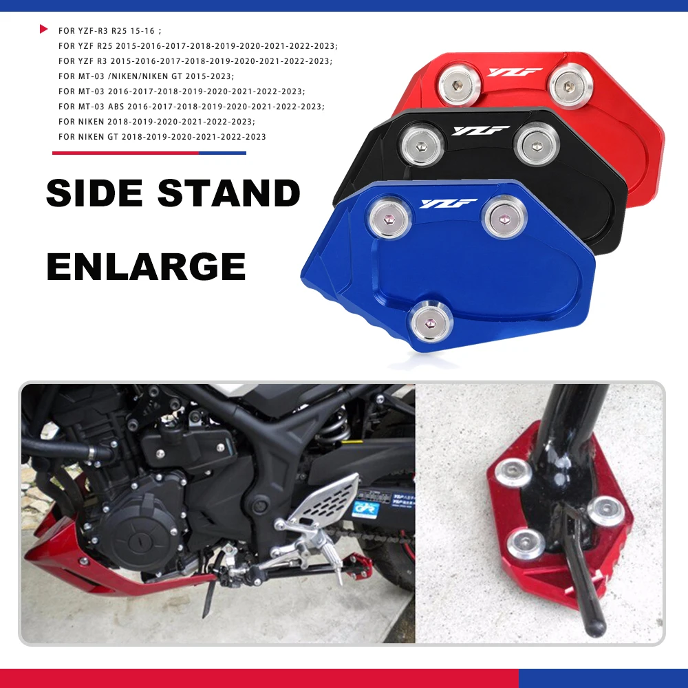 

Motorcycle Accessories for YAMAHA YZF R3 R25 MT03 MT25 R 3 25 MT 03 25 2019-2022 Side Stand Enlarge Plate Kickstand Extension