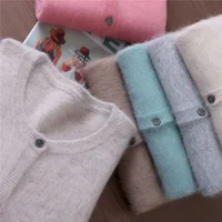 Autumn And Winter Women's Round Neck Mink Cashmere Knitted Cardigan Solid Color Button Wool Knitted Coat Temperament Sweater - Image 3