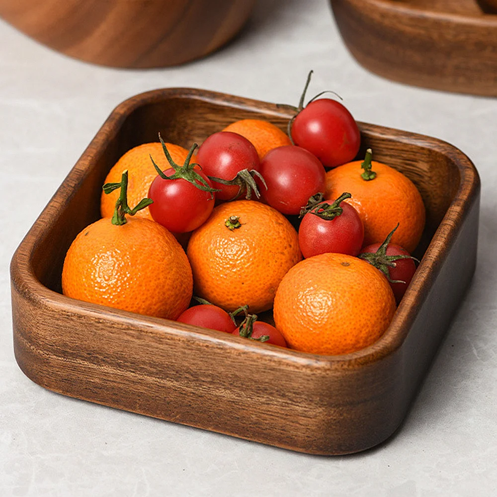 Solid Wood Serving Tray, 5 Compartment Wooden Bread Fruit Dessert Plate Tea Saucer Dish Pan