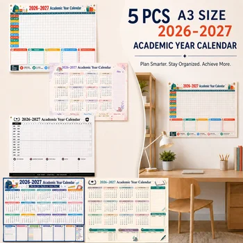 Calendario accademico da 5 pezzi, grande agenda da parete formato A3 dal luglio 2026 al giugno 2027, ripasso annuale con obiettivi per la scuola