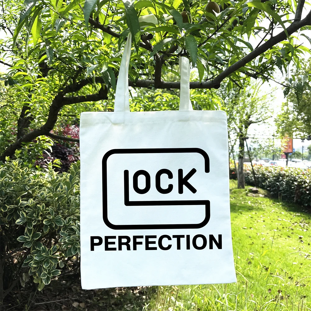 Glock Perfection 캔버스 토트백 여성용, 경량 숄더백, 다목적 쇼핑백, 핸드백 선물 Q1572