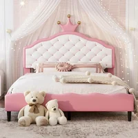 Full Size Bed Frame with CrownTufted Headboard, No Box Spring Needed, Upholstered Princess Bed Frame 1