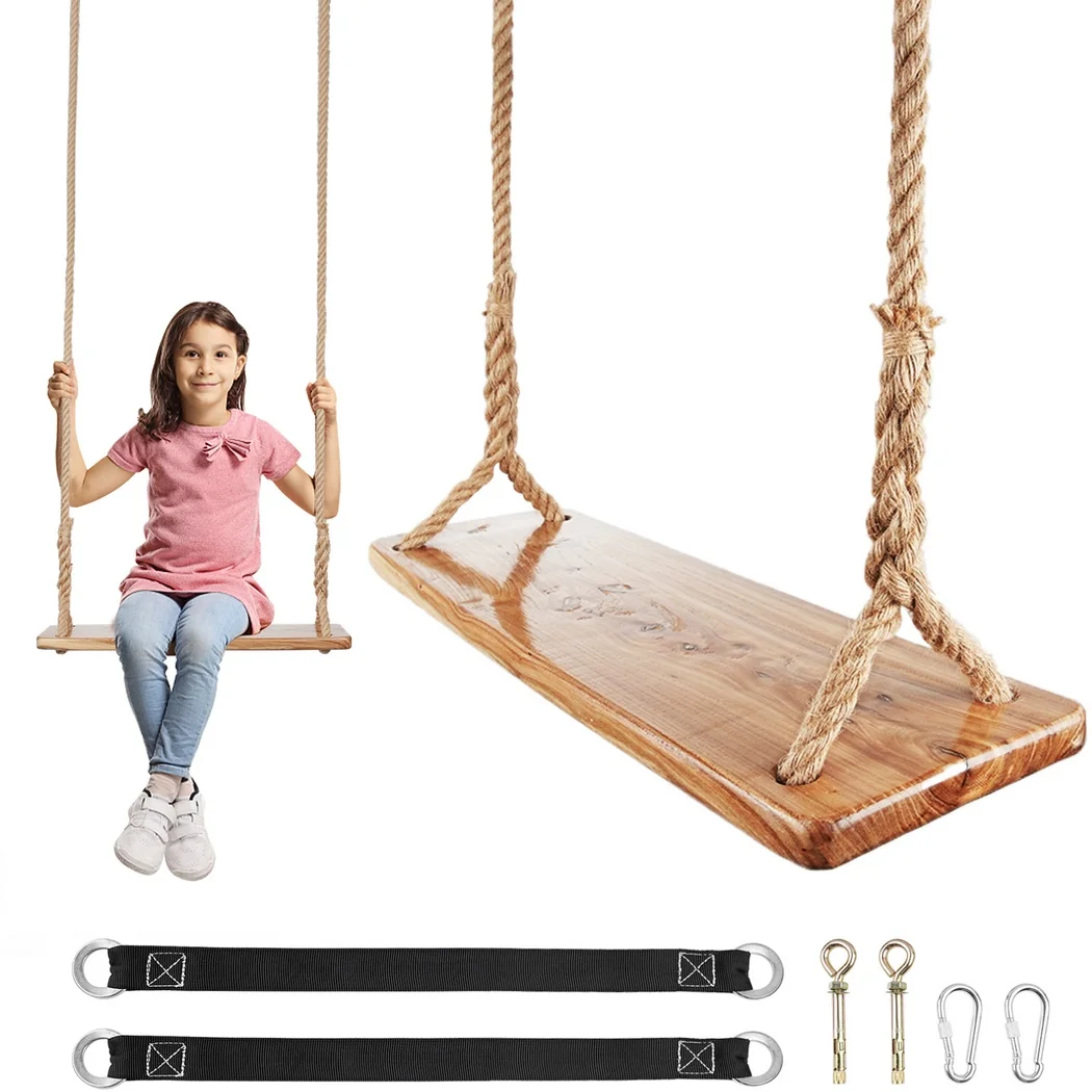 Wooden Tree Swing 250lb Heavy-Duty Wooden Swing With Adjustable Hemp Rope Waterproof Hanging Seat For Outdoor For Children