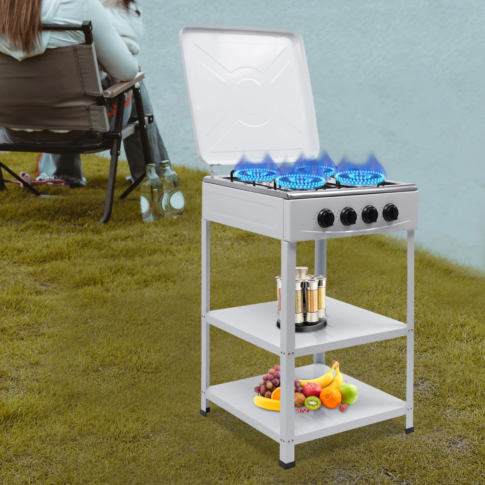 4/5 Burners Independent Control Natural Gas Stove Removable Propane Gas Stove with Cover for Outdoor Camping RV Travel 3 4/5 Burners Independent Control Natural Gas Stove Removable Propane Gas Stove with Cover for Outdoor Camping RV Travel 3