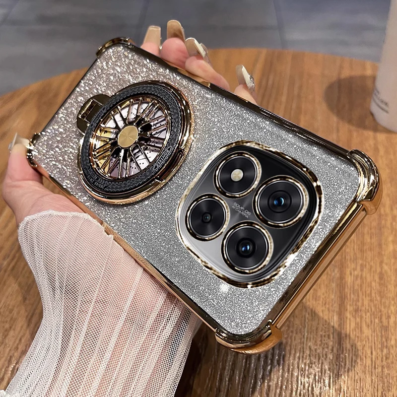 Clear Shockproof Plating Phone Holder Case