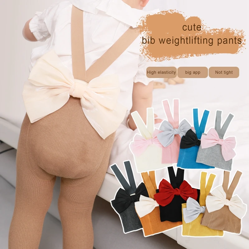 Pudcoco Toddler Girls Pantyhose Elastic Suspender Pants Bowknot Stockings Slim Fit Pantyhose Tights For Spring Fall 0-3T