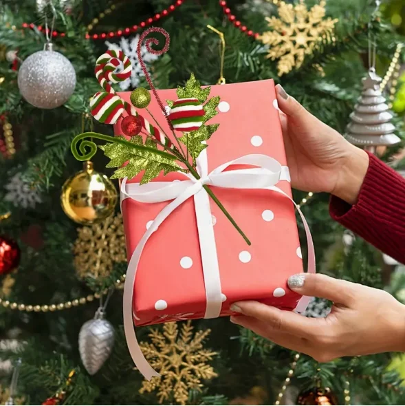 Christmas Tree Decoration Ornament With Gold Scallion Sparkling Pink Green Candy Twirling Christmas Dec For Party Home Supplies Christmas Tree Decoration
