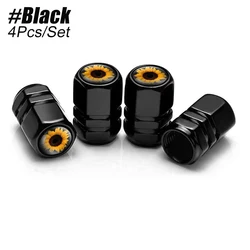 Premium Metal Tire Valve Caps with Rubber Ring - Dust Proof Cover (Set of 4) (Black)
