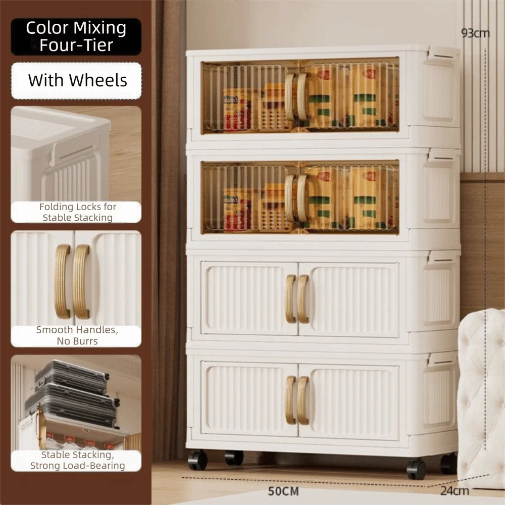 Plastic Storage Cabinet with Transparent Door and Wheels