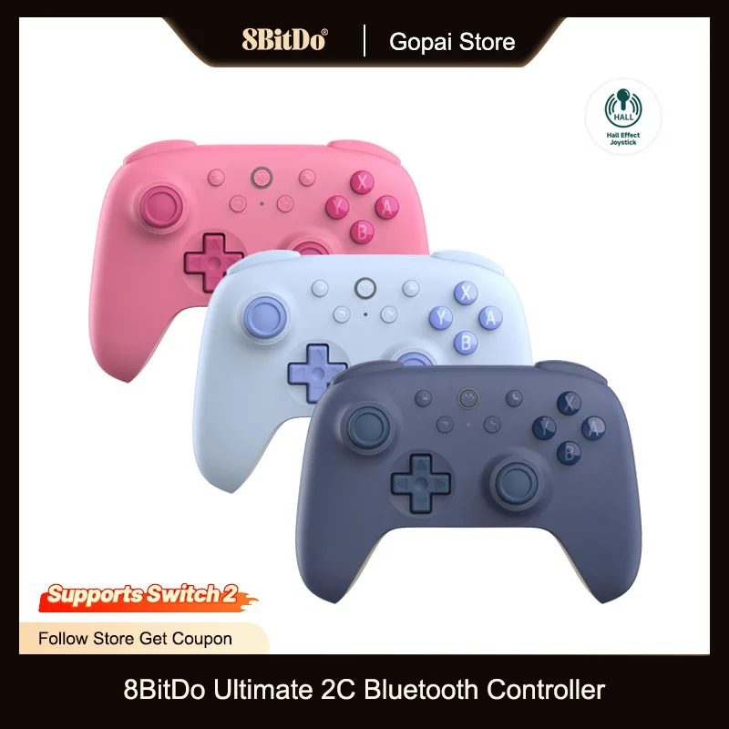 Nintendo Switch 2 Lite OLED 게임 패드 액세서리 용 홀 조이스틱이있는 8BitDo 새로운 Ultimate 2C Bluetooth 컨트롤러