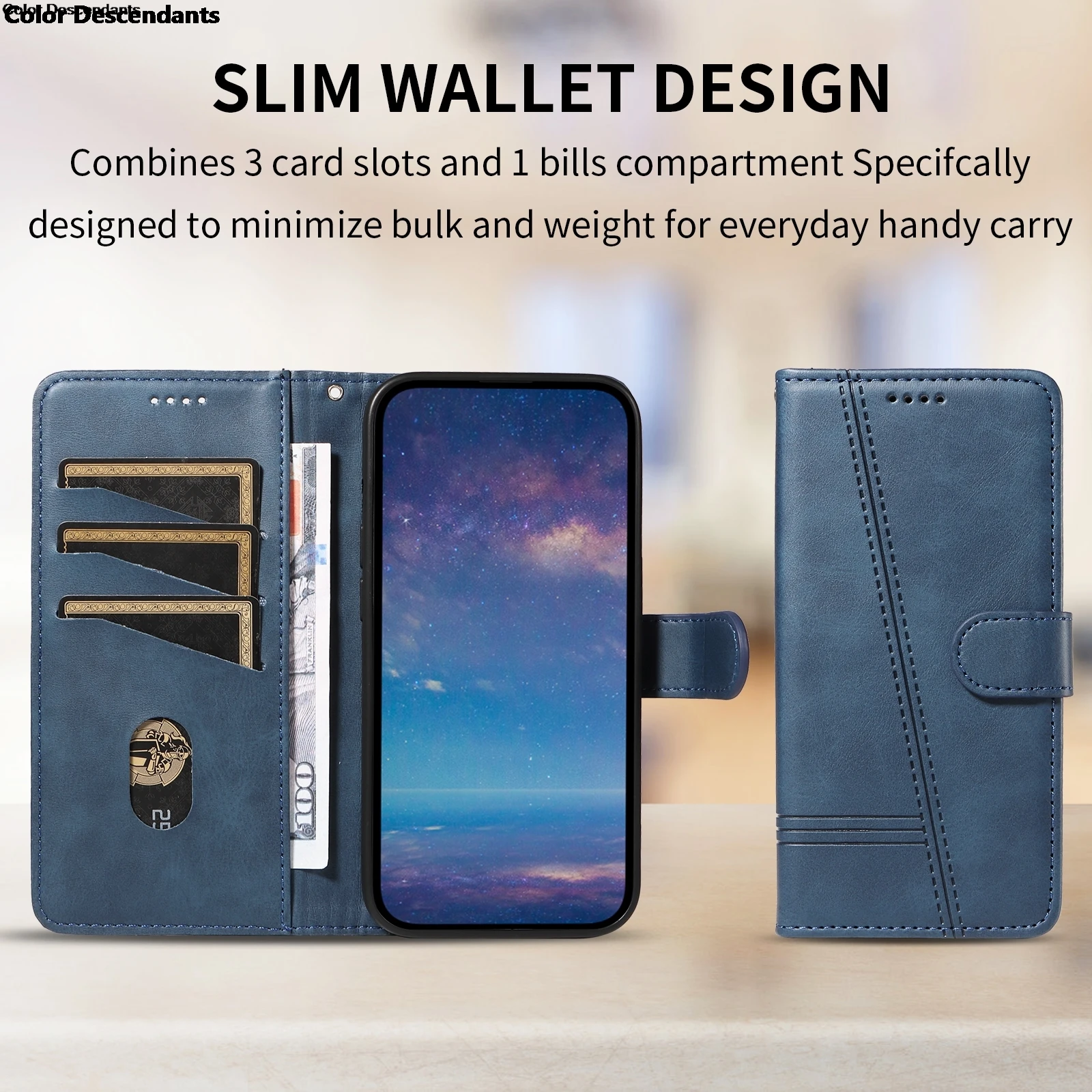Luxury Line Leather Flip Wallet Case with Card Slots - Premium Book Cover
