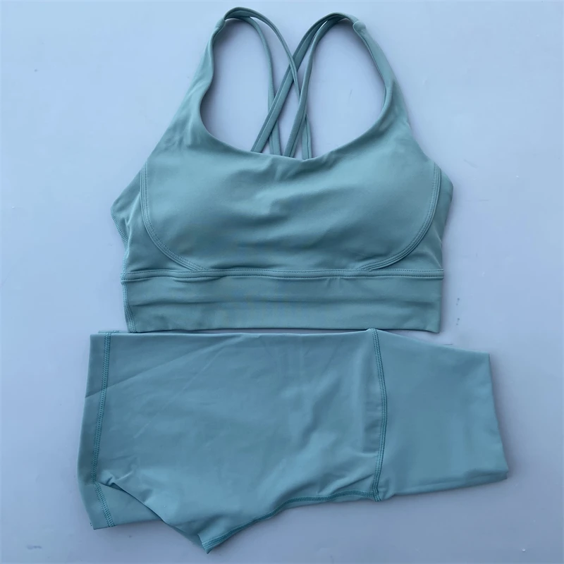 2 Piece Yoga Set Gym Sports Shorts Set Women Workout Outfit Fitness Suit Cross Straps Bra High Waist Shorts Running Tracksuit 2