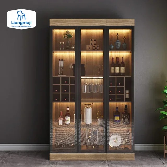 Home Furniture Wine Bar Cabinet Wine Rack Modern Glass Display Cabinet Furniture Solid Wood Wine Cabinet Display display cabinet