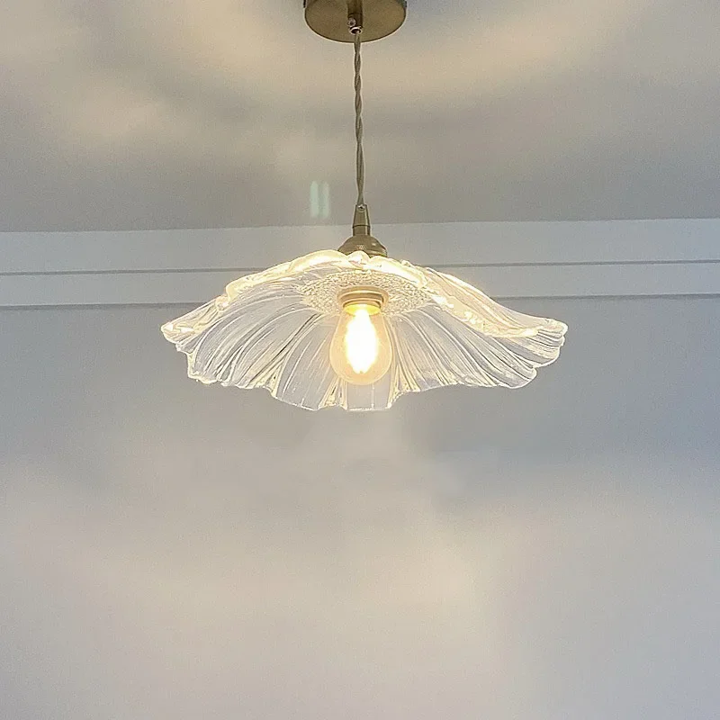 Nordic Simple Japanese Retro Restaurant lights Entrance Balcony Bay Window Aisle Lotus Leaf Shape All-copper Glass Chandeliers 2