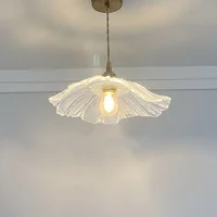 Nordic Simple Japanese Retro Restaurant lights Entrance Balcony Bay Window Aisle Lotus Leaf Shape All-copper Glass Chandeliers 2