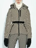 Manteaux Parkas de Sport rembourrés à capuche pour femmes, taille haute, avec ceinture, élégants, épais et chauds, poches, vestes de ski coupe-vent, hiver 5