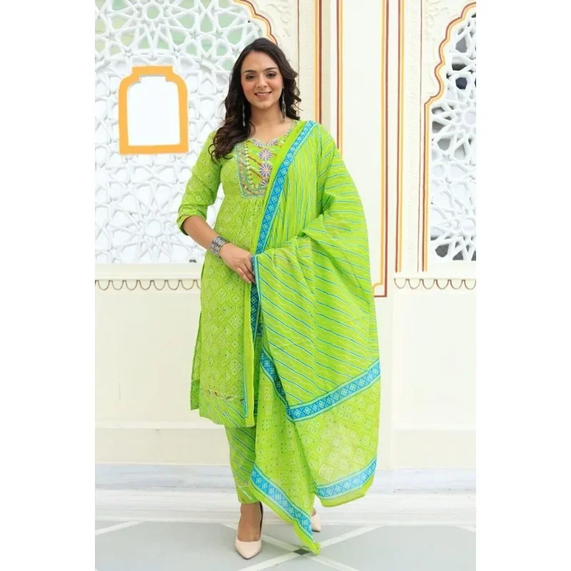 

Kurta Palazzo Dupatta Set Fully Stitched Salwar Kameez Dress Cotton Tradition Diwali Set