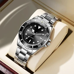 39mm Diver Style Watch with Unidirectional Rotatable Bezel and Steel Strap (Black)