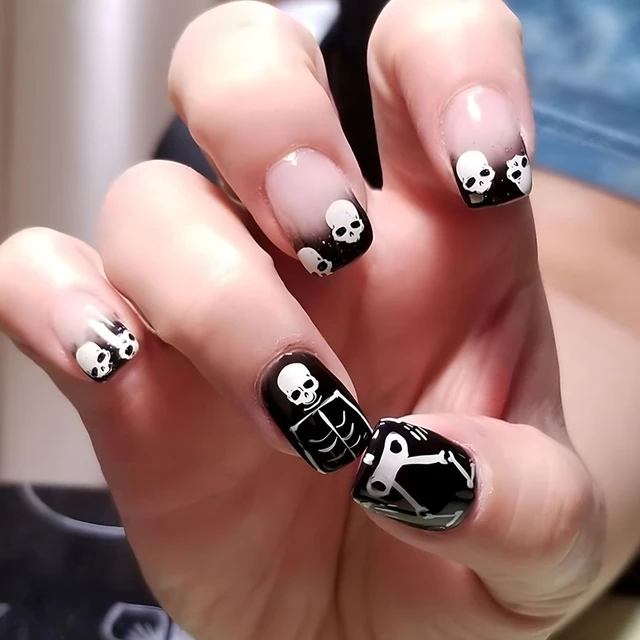 24pcs Punk Dark Cross Halloween Nail With Artificial Diamond Gradient Fake  Nails With Glue Full Cover Nails With Wearing Tools - False Nails -  AliExpress