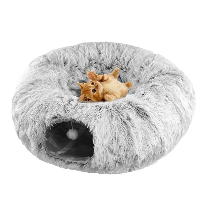 

Donut Tunnel Bed For Cats Round Cat Bed Cave With Plush Toy Collapsible Tunnel Tube Cat Bed For Cat Toys Rabbit Puppy Ferret