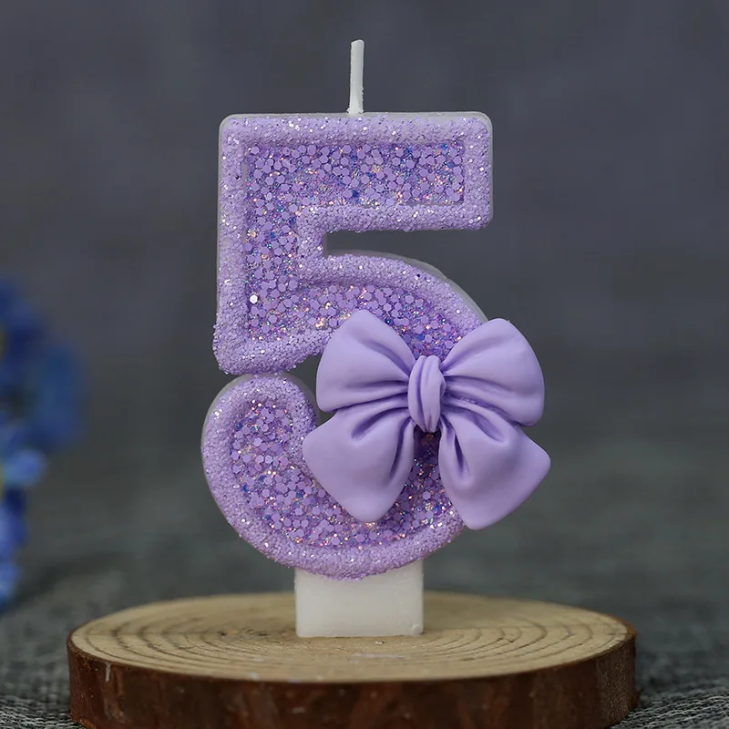 Glitzernde Lila Schleife DIY Handgemachte Digitale Geburtstagskerze - Kuchendekoration mit Einzelverpackung – Detail 10
