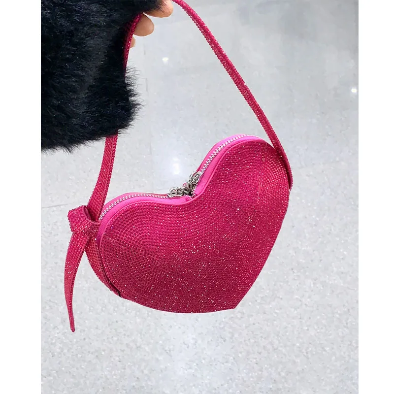 Rhinestone Heart Shaped Shoulder Bag Luxury Designer Diamonds Handbags Crystal Evening Clutch Ladies Crossbody Bags for Women