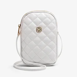 Fashion Phone Handbags for Women Crossbody Shoulder Bag Plaid PU Leather Multi Zipper Small Messenger Bags Purse