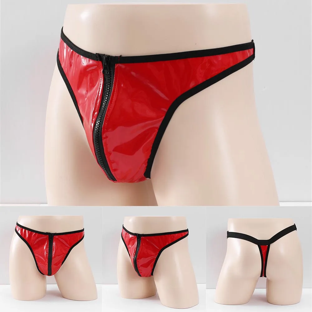 

Flat Sexy Men's Boxer Boxer Shorts Zip Lingerie Thongs Underwear PU Leather Jockstrap Boy Sissy Briefs Panties Sleep Bottoms