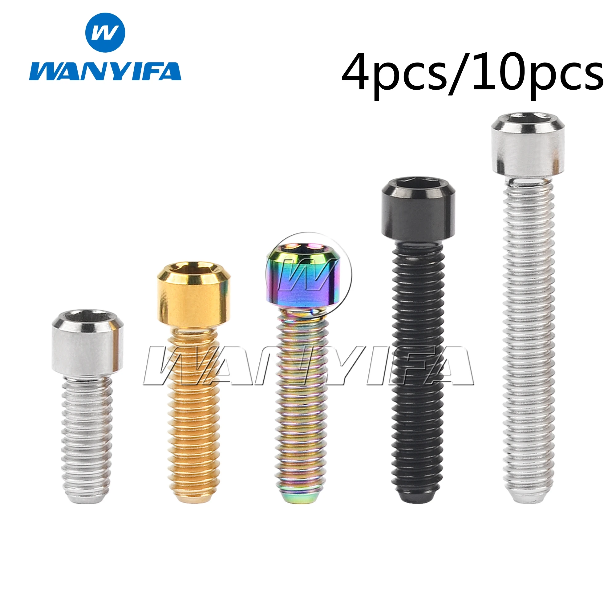 Wanyifa Titanium Bolt M4x10/13.5/15/20/25mm Allen Key Head Titanium Alloy Grade 5 Screws for Bicycle 4/10pcs