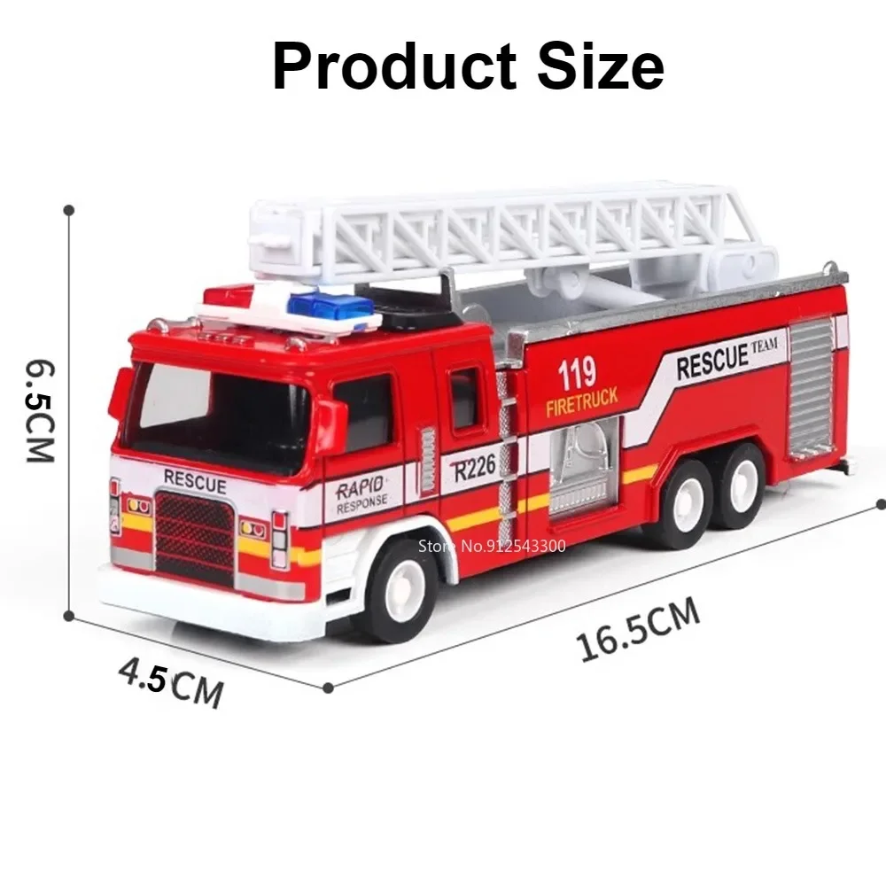 1:32 Fire Truck Model Toy Car Alloy Body Rubber Tire Music Light Pull Back Climbing Water Tank 119 Vehicles Models Toys Gifts - 6