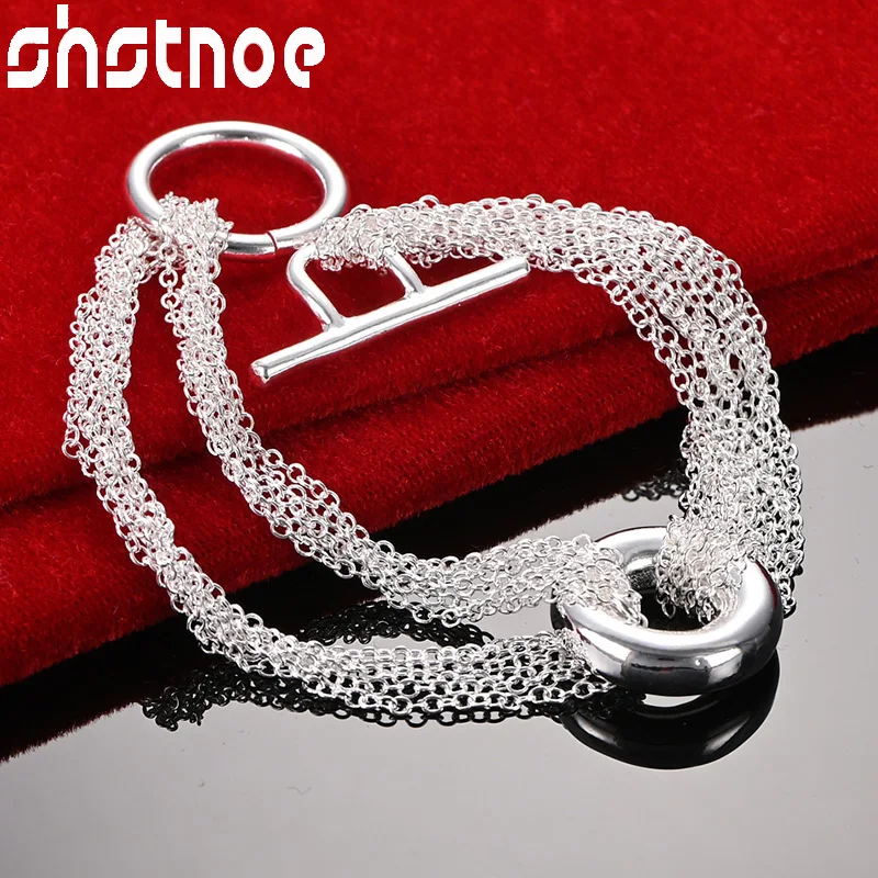 SHSTONE 925 Sterling Silver Multi Chain Circular Pendant Bracelets For